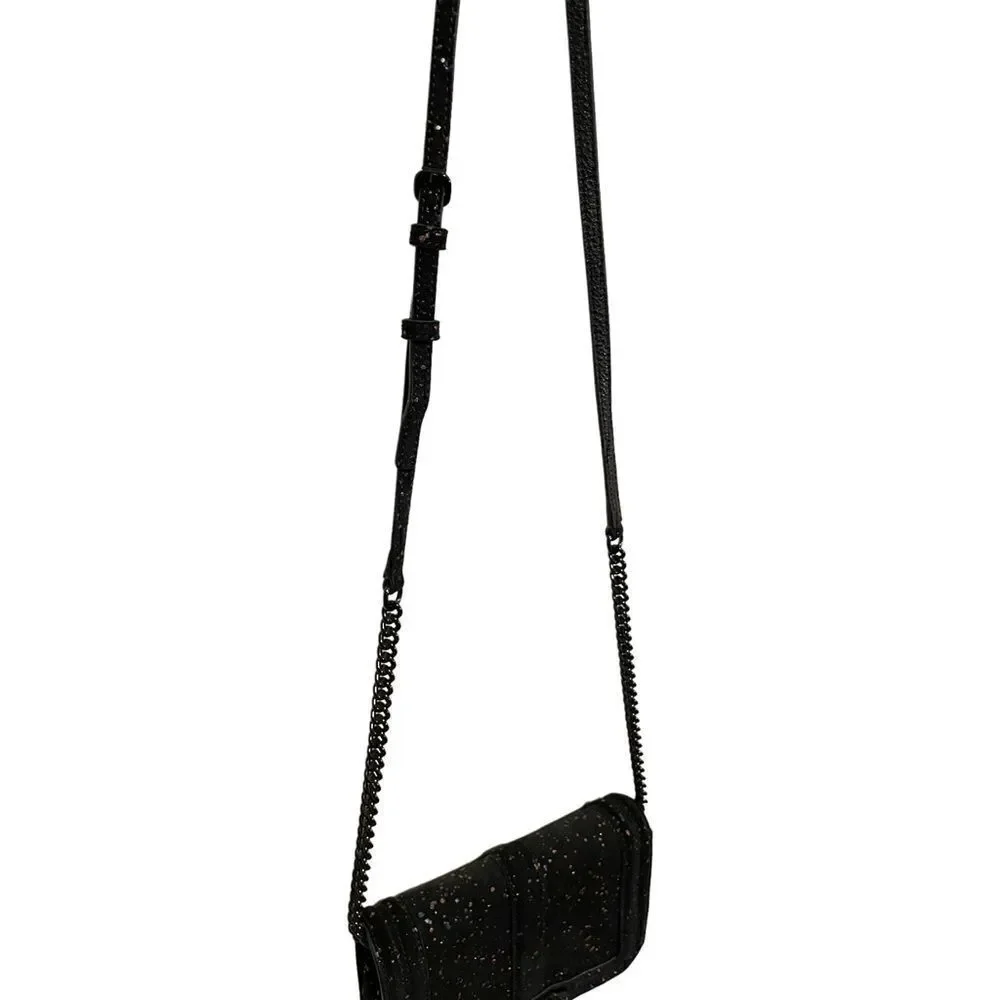 Rebecca Minkoff Black Suede Crossbody Bag with Cobalt Blue & Rose Gold Splatter